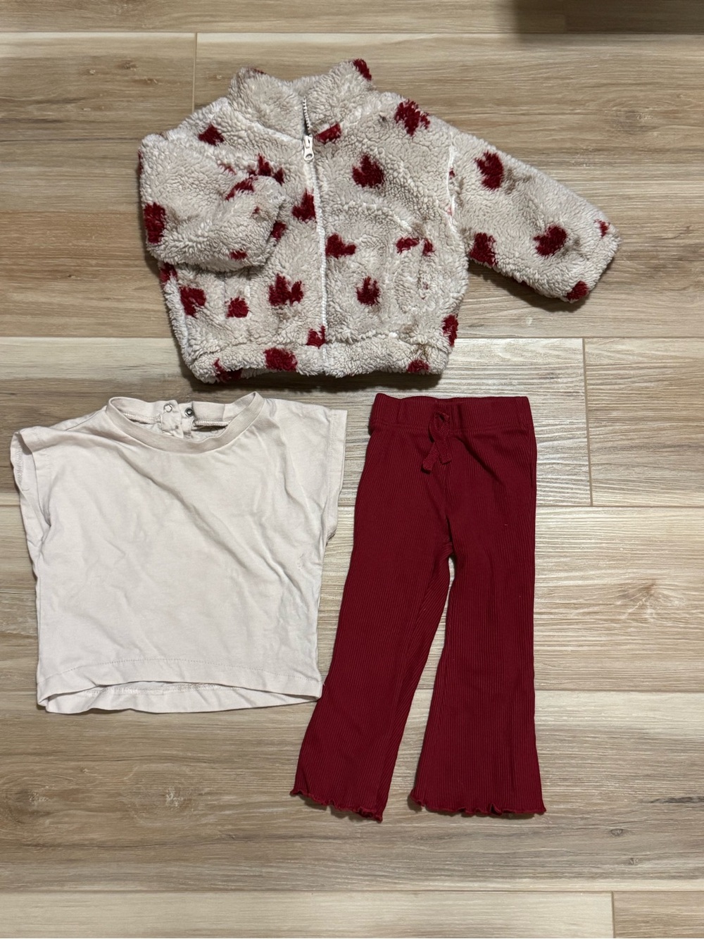 Jessica Simpson Baby Girl Cream Sherpa Tulip Jacket Ribbed Flare Pants Set 12M